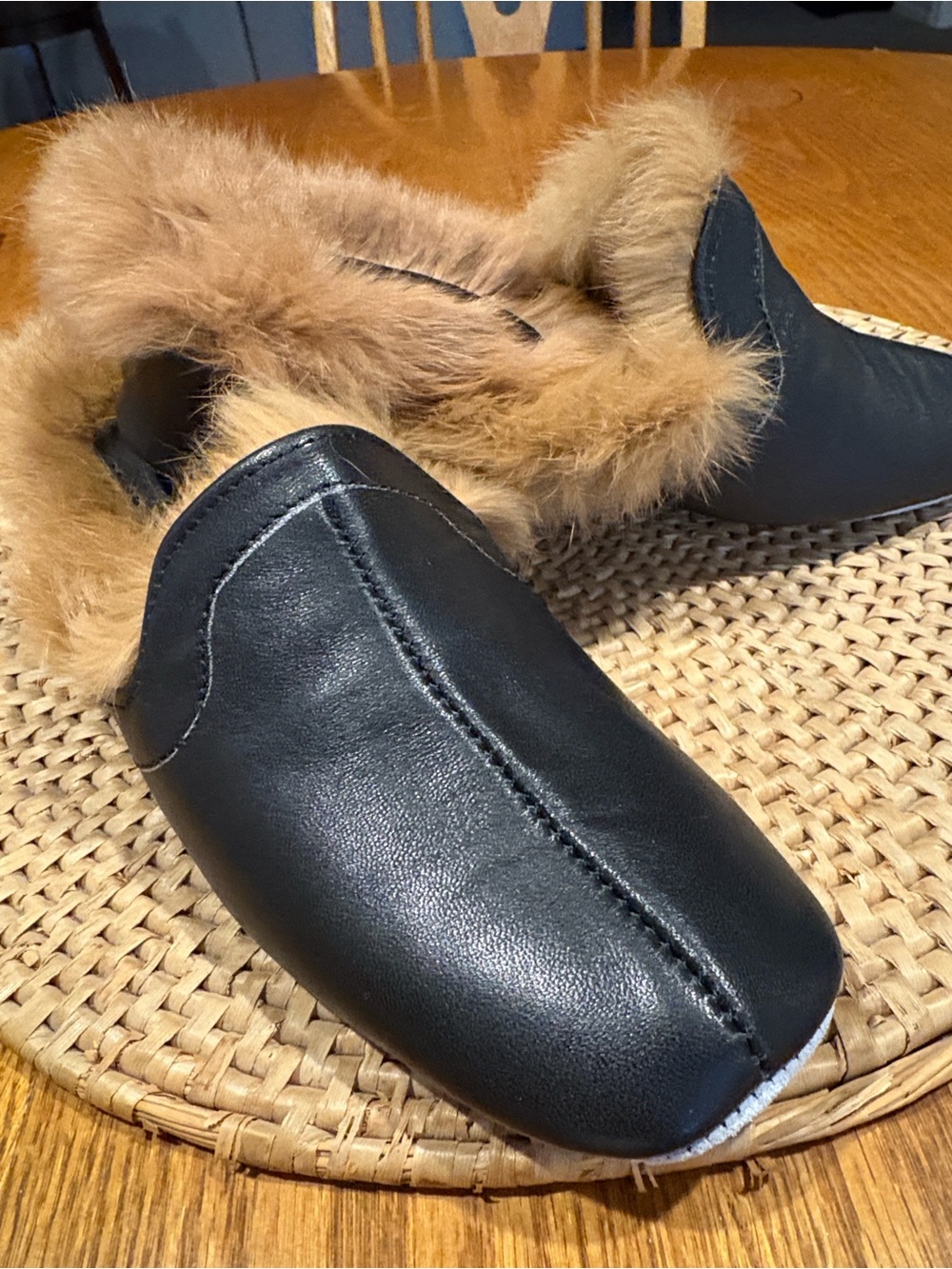 NWOT Somersby Leather Slip-On Mules, Fur Trim, Lucille Style, Medium Size (7-8)